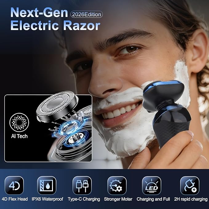 Electric Razor for Men Men's Rotary Shavers WaterproofWet and Dry Rechargeable Electric Shaver for Men's Faces with a Cordless and Floating Head Portable Travel Razoran Ideal Gift for Men