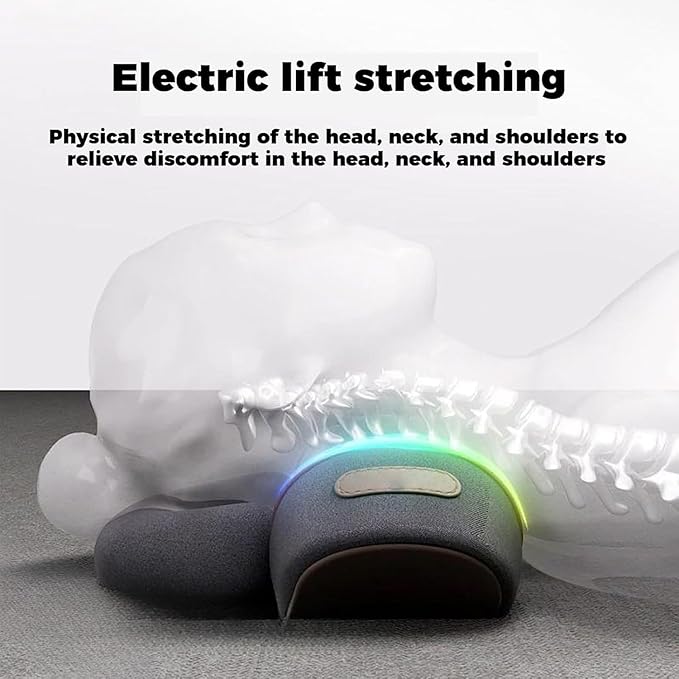 Heapls 3 in 1 Neck Massage Pillow 3 Function Modes - Traction and Lifting/Bionic Massage/Smart Heat Compress Massages for Stress Relief &amp Neck Nervous Alleviation for Office &amp Home (Black)