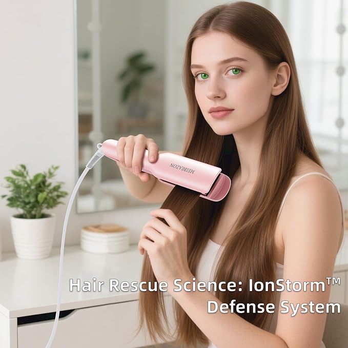 Flat Iron Hair Straightener – 1.7”Wide Ceramic Plate with Negative Ionic Technology Digital Temp Control &amp Dual Voltage for Curly/Thick/Coily Hair