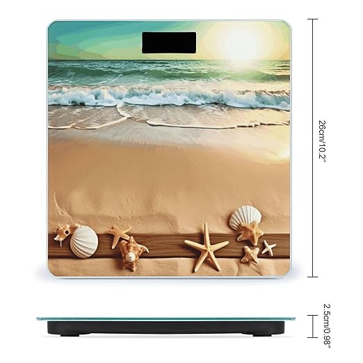 Ocean Beach ThemeScale for Body Weight with LCD High Precision Weighing Scales Fashion Sturdy Tempered Glass Weight Scales Easy-to-Read Digital Bathroom Scale for Daily 400lb