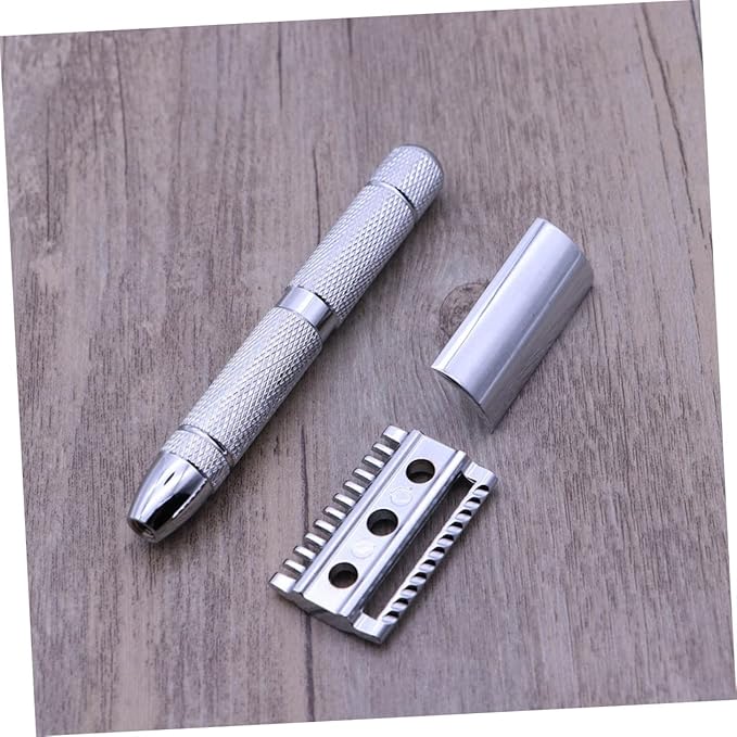 Baluue 2pcs Men Razor Safety Razor Stainless Steel Blade Double Shaver for Gentle Hair Removal