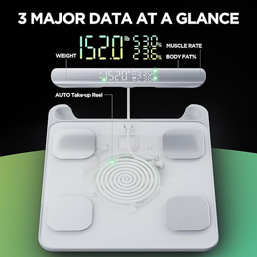 RunStar Smart Scale for Body Weight and Fat Percentage FSA&ampHSA Eligible 8-Electrode Digital Bathroom Scale with BMI Body Fat &amp Muscle Mass to 28 Body Composition and Printable Body Analysis
