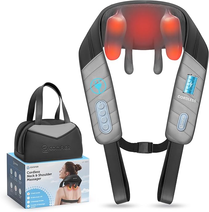 COMFIER Mothers Day Gifts for Mom Dad 4D Neck and Shoulder Massager with Heat Cordless Shiatsu Back and Neck Massager for Pain Relief Hands-Free Massage Pillow with Carry Bag