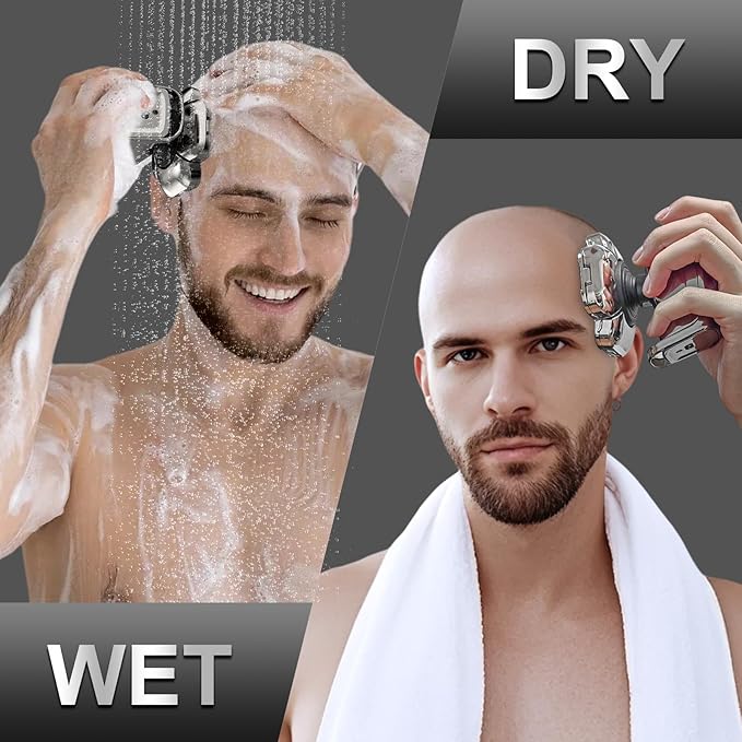 9D Bald Head Shaver for Bald Men 5-in-1 Electric Razor for Men Cordless Rechargeable &amp Waterproof Head Shaver for Wet/Dry Shave with Nose Hair Trimmer Massager LED Display