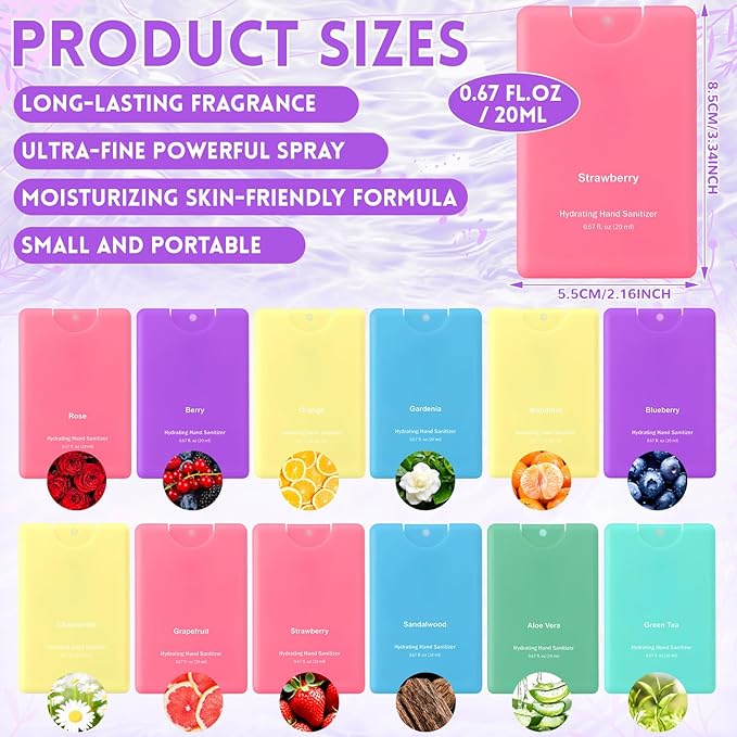 Frienda 48 Pcs Hydrating Hand Sanitizer Spray Bulk Easter Basket Stuffer Travel Size Power Mist Portable Hand Sanitizer Spray Appreciation Gift for Women Men Teacher Staff Friend Birthday Party Favor