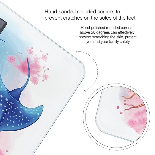 Sea Animals Stingrays Weight Scale Large Bathroom Scales Digital Weight with Bright LED Display Non Slip Automatic Weighing Scale Fashion Weighing Machine for Body