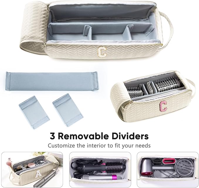 Initial Personalized Hair Tools Travel Bag Compatible with Shark FlexStyle Revlon &amp Dyson | Hair Dryer Brush Organizer Flat Iron Curling Iron Makeup &amp Cosmetic Bag for Travel Essentials
