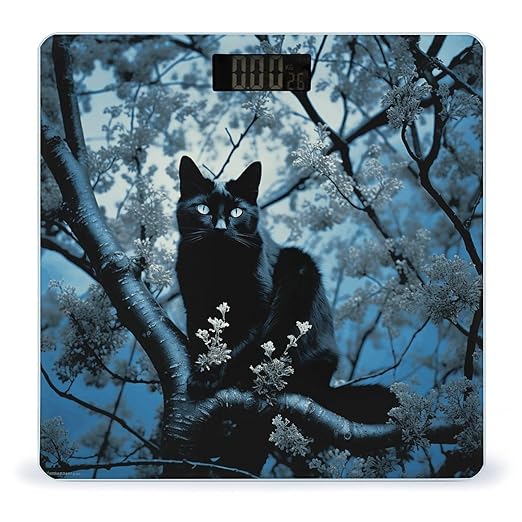 Black Cat on Tree Bathroom Scale for Body Weight LCD Display Digital Bathroom Scale Tempered Glass Bathroom Weight Scales Fashion Smart Scales for Home Bedroom 400 Lb