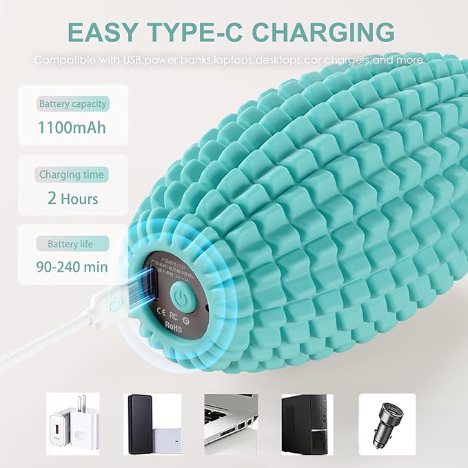 Vibrating Massage Ball for Muscle Recovery Silicone Myofascial Massage Ball Plantar Fasciitis ReliefHip &amp Psoas Release Deep Tissue &amp Trigger Point Roller for Neck Back Foot (Blue)