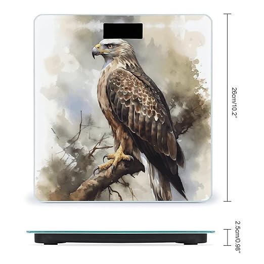 Watercolor of Hawk Sitting in The Tree Bathroom Scale Large LCD Backlight Display Digital Scale Rounded Corners Body Scales Automatic Power On/Off Bathroom Scales for Home Bedrooms