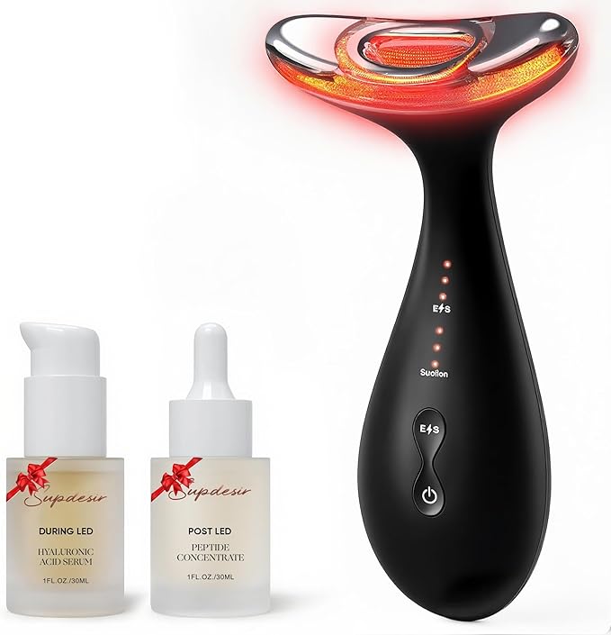 3-in-1 for Aurora Red Light for Face &amp Neck Beauty Massager with Suction Vibration Heat 3 Light Therapies for Skin Glow Face Lift Neck Firm Black