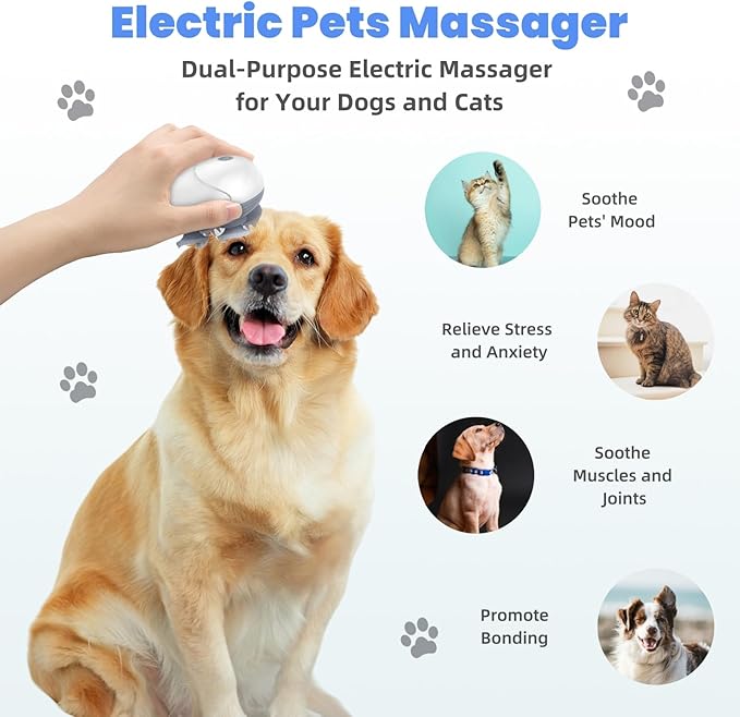 Upgraded Electric Scalp Massager for Men Women Handheld Cat Dog Pet Head Massager with 4 Massage Heads 3 Speeds Waterproof Massager for Soothing Muscles Joints Hair Growth Stress Relax