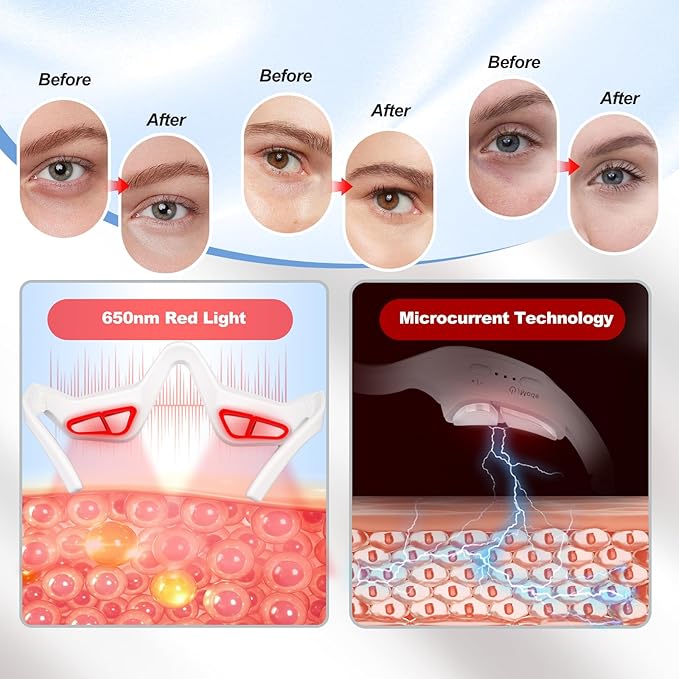3D Wrap-Around Under-Eye Red Light Therapy Glasses Adjustable Microcurrent Eye Massager for Dark Circles Puffiness &amp Wrinkles Rechargeable Under Eyes Treatment for Women Eye Bags