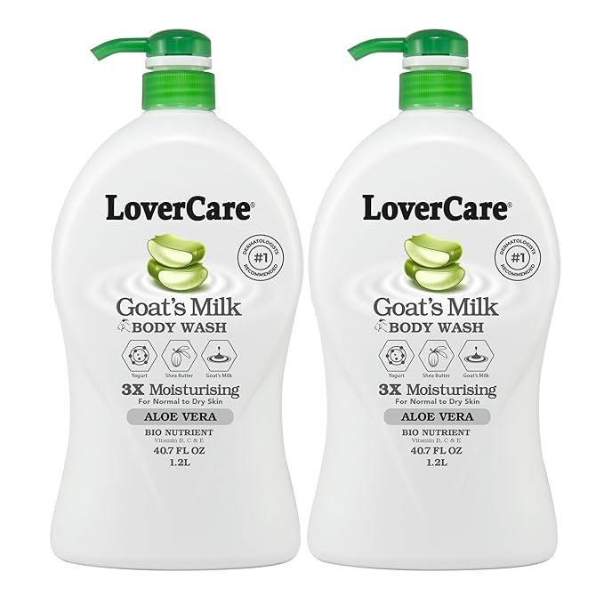 LoverCare Goat's Milk Moisturizing Body Wash Shower Cream Aloe Vera 40.7 Fl.Oz - Pack of 2