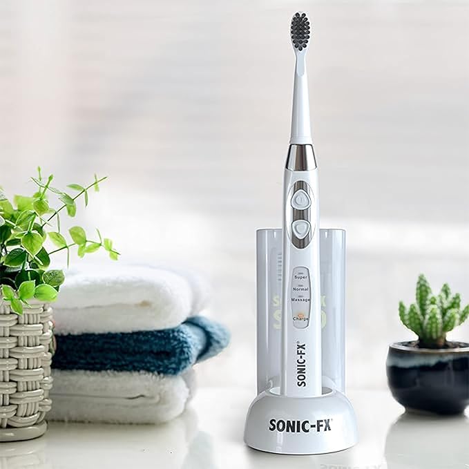 Sonic-FX Solo Sonic 3 Brushing Modes Toothbrush with Smart Timer Rechargeable Charging Dock | Electric 1 Interdental and 2 Tooth Brush Heads Toothbrush Includes Replacement of Heads White