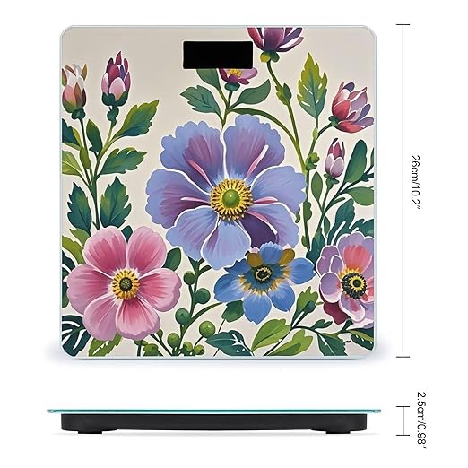 Hand Painted Flowers Bathroom Scale for Body Weight Bathroom Weighing Scales with Back Lit LED Display Sturdy Tempered Glass Body Weight Bathroom Scale 400lb Weighing