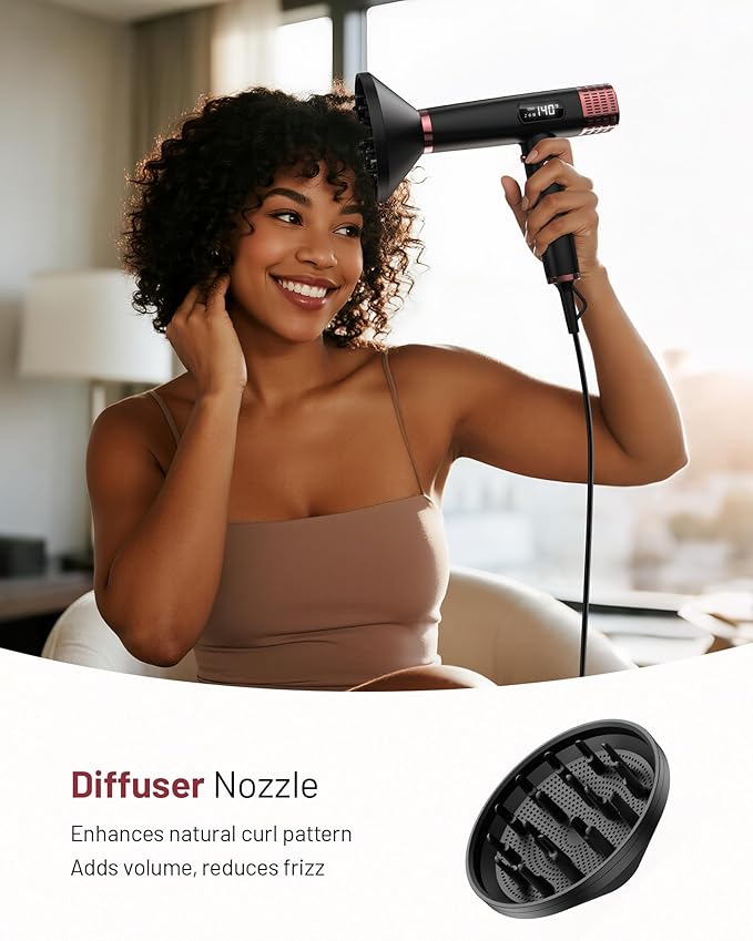 Dual Voltage Ionic Hair Dryer with Diffuser - 1875W High-Speed Blow Dryer for Women Fast Drying No Heat Damage Low Noise Lightweight European Travel 110V-120V/220V-240V Gifts for Women