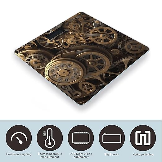 Cool Steampunk Gears Bathroom Scale Large LCD Backlight Display Digital Scale Rounded Corners Body Scales Automatic Power On/Off Bathroom Scales for Home Bedrooms