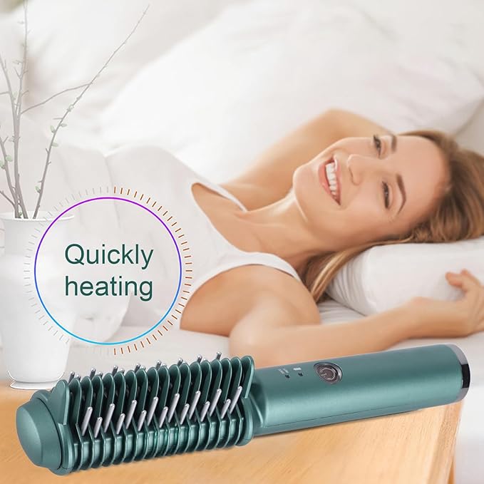 Hair Straightening Curling Brush Hair Straightener Comb Cordless 2-in-1 Hair Straightener and Curler Quick Heating USB Rechargeable for Daily Styling and Travel
