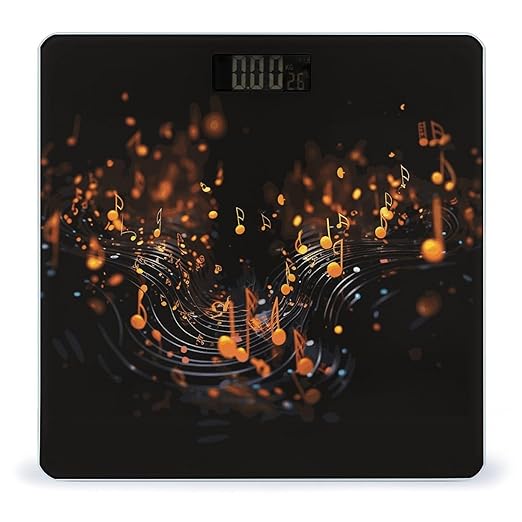 Musical Notes on Dark Background Scale for Body Weight Anti-Slip Digital Bathroom Scale Sturdy Toughened Glass Weighing Scales High Precision Safe Rounded Corners Smart Scales