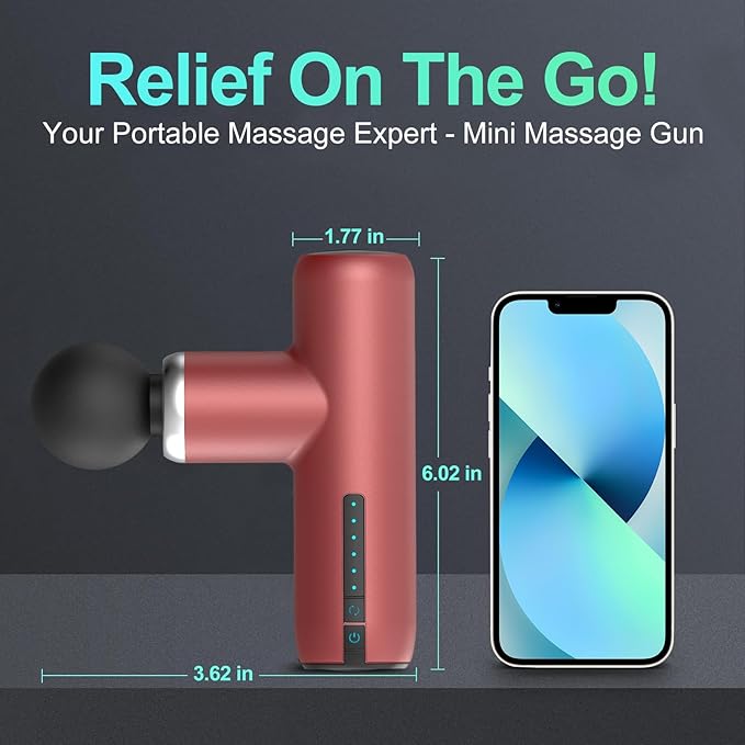 Mini Massage Gun Pocket-Sized Massage Gun Deep Tissue Quiet Portable Percussion Muscle Travel Massager GunBack/Neck Massager for Pain Relief Deep Tissue (Red)