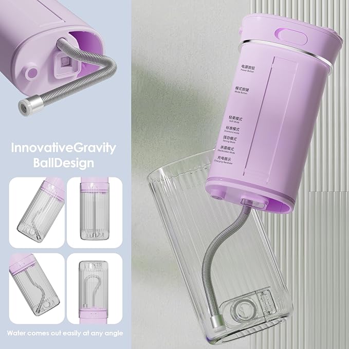 Portable Water Flosser Cordless for Travel-Rechargeable Power Dental Flossers for Braces＆Stonsil Stones-Mini Tooth Cleaner with UVC SterilizationIPX7 Waterproof (D0040-Pink)