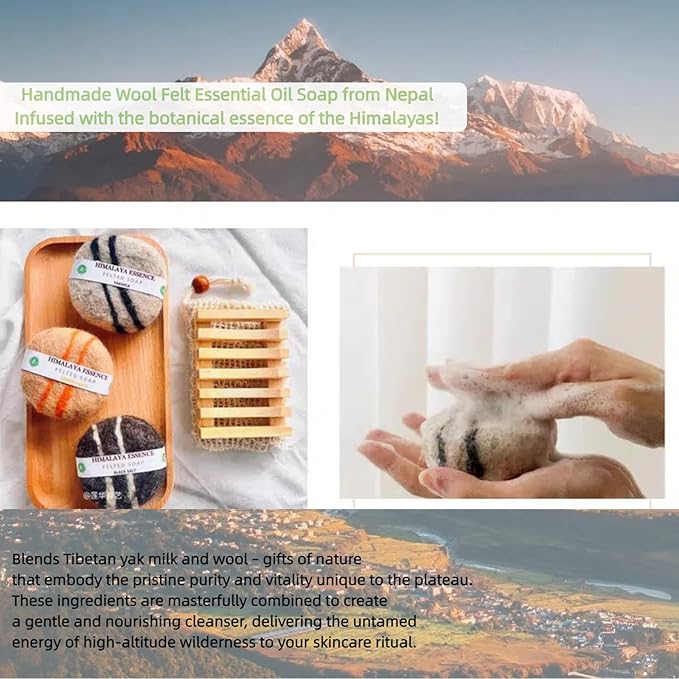 Handmade Felted Essential oil SoapHandcrafted Felted SoapUnique Bathroom DecorTibetan Yak Milk and WoolFacial Cleanser Body Wash 100g (Sandalwood)