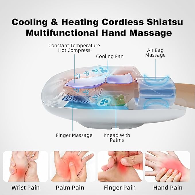 Hand Massager with Heat and Compression &amp Kneading Massage for Arthritis Carpal Tunnel Pain Relief Cordless Hand Massager with 6 Modes &amp 6 Intensities Birthday Gifts for Women Men