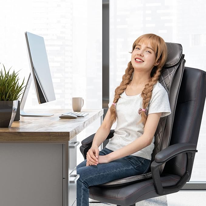 Giantex Massage Seat Cushion with Heat &amp Vibration Removable Neck Pillow &amp Back Flap Adjustable Width 3-Level Timer Spot Massage Rolling Shiatsu Massager for Full Back