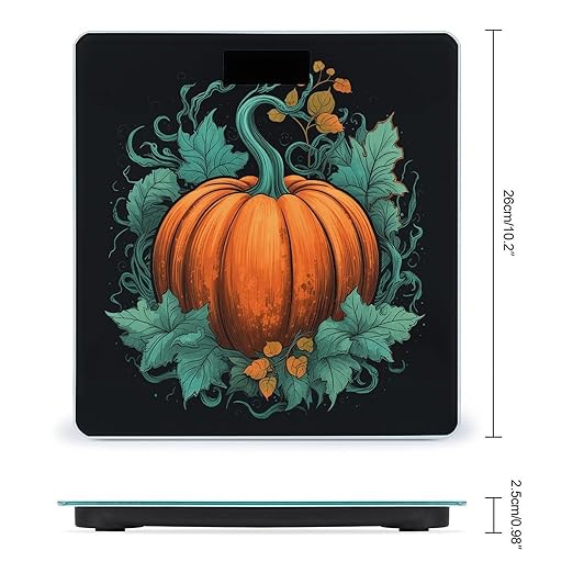 Bright Orange Pumpkin Scale for Body Weight Anti-Slip Tempered Glass Digital Bathroom Scales Clear LCD Display Weighing Scale Safe Rounded Corners Smart Scales
