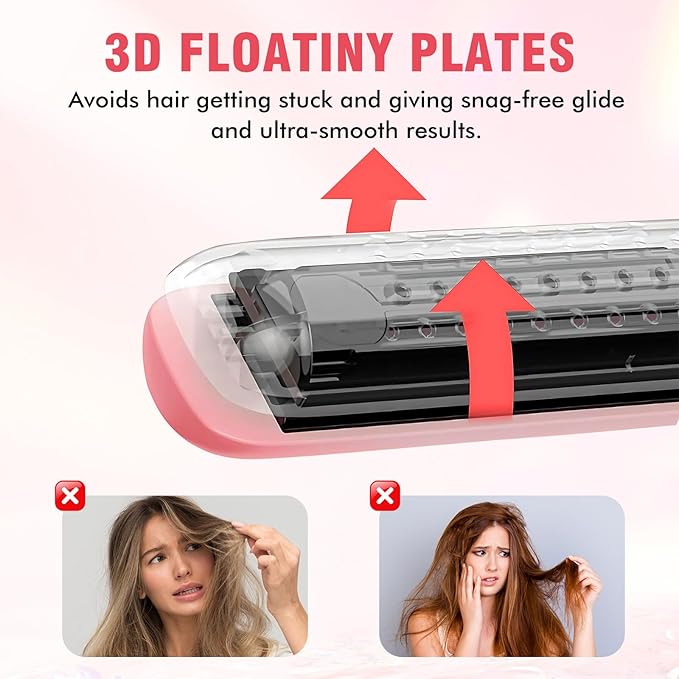 2 in 1 Hair Straightener and Curler Dual Voltage &amp Adjustable Temps 360° Curling Wand - Titanium Flat Iron Hair Straightener for Long-Lasting Curls and Straightener Airflow Styler Curling Iron
