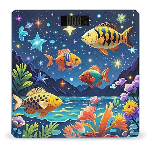 Starry and Fish Scale for Body Weight Digital Bathroom Scale Toughened Glass High Precision Scales for Body Weight with Large LCD Backlight Display Weight Scales