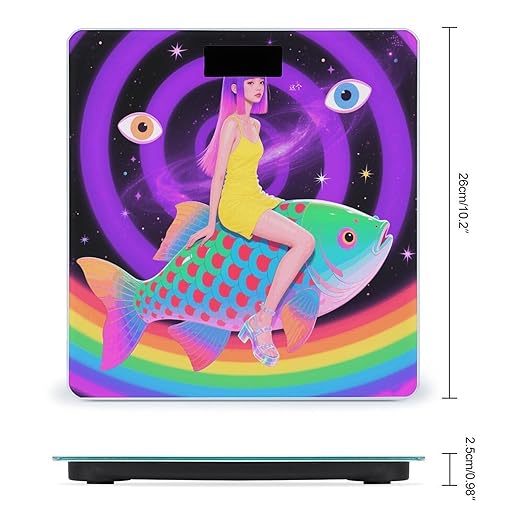 Women Sit Trippy Animal Fish Scale for Body Weight Sturdy Tempered Glass Weighing Scales with LCD Display Accurate Digital Bathroom Scale Convenient Body Fat Smart Scales Easy Read