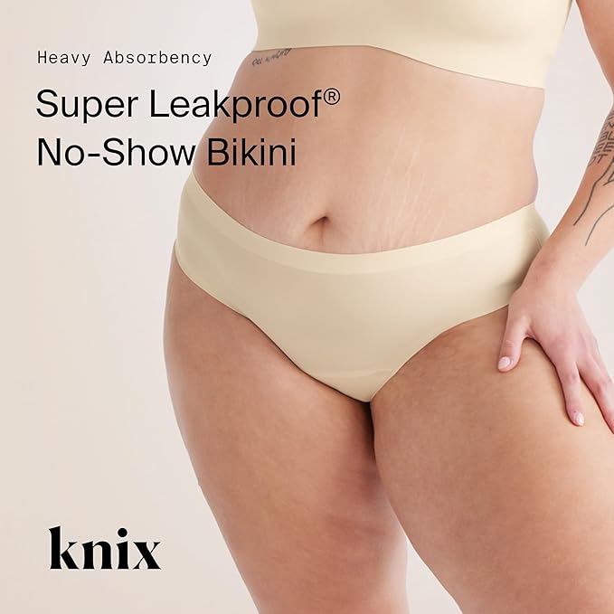 KNIX Super Leakproof No-Show Bikini Period Underwear – Heavy Flow Reusable Absorbent Menstrual &amp Incontinence Panties