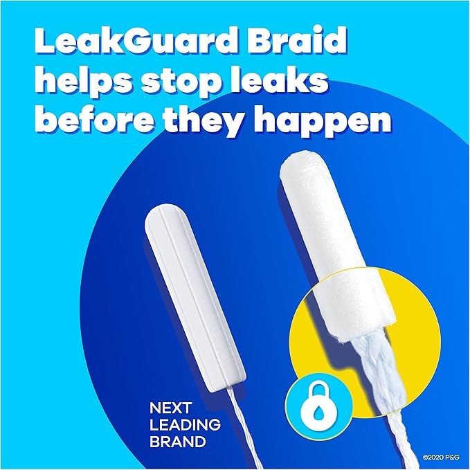 Tampax Pearl Tampons Super Plus Absorbency with Leakguard Braid Unscented 50 Count (Pack of 4) 100 Count Total