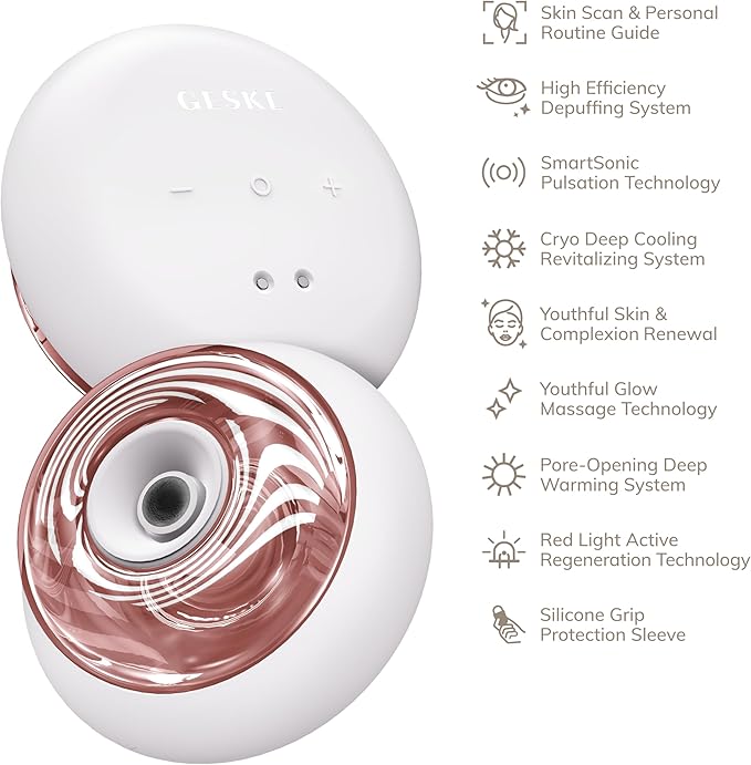 GESKE SmartAppGuided™ Sonic Cool &amp Warm Face &amp Body Massager | 9 in 1 | Electric Massager | Face &amp Body | Battery-Free Cooling &amp Warming | Firms Relaxes &amp De-Puffs Skin | with Sma