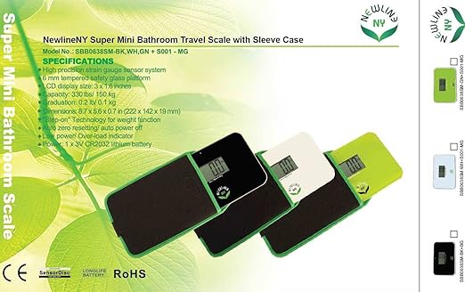 NewlineNY Step-on Super Mini Smallest Travel Bathroom Scale with Protection Sleeve: SBB0638SM-GN Green + Case Cover