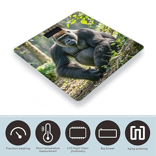 Gorilla on The Ground Bathroom Scale Automatic Power On/Off Body Scales LCD Backlight Display Square Digital Scale Rounded Corners Bathroom Scales for Home Bedrooms