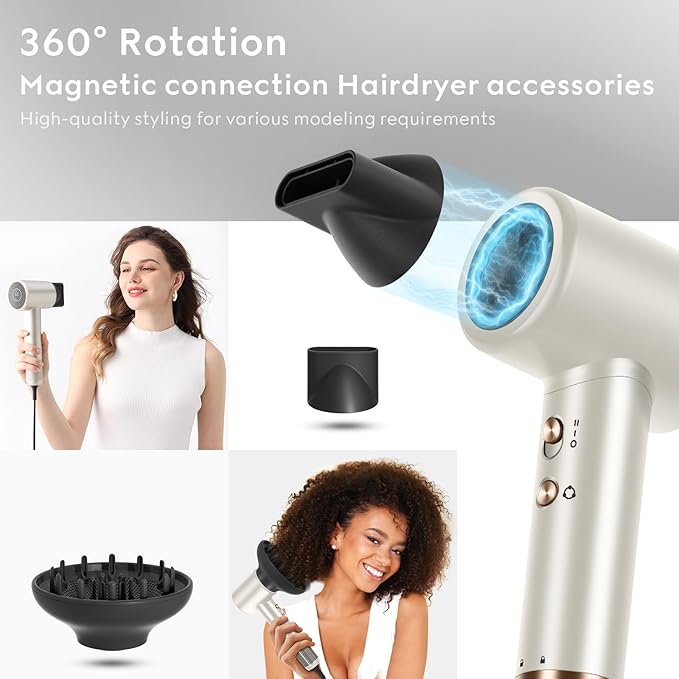 Hair Dryer 110 000 RPM Air-Sonic Blow Dryer with High-Speed Brushless Motor Cool Care Dry Display &amp 200 Million Negative Ionic PARWIN PRO BEAUTY 1875W Professional HairdryerChampagne Silver