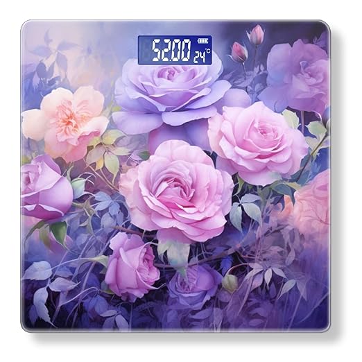 Digital Scale for Body Weight Highly Precision Bathroom Weight Scale 400 lbs with Backlit Display Personalized Scale for Home-Oil Painting of Arrangement of Pink and Purple Roses
