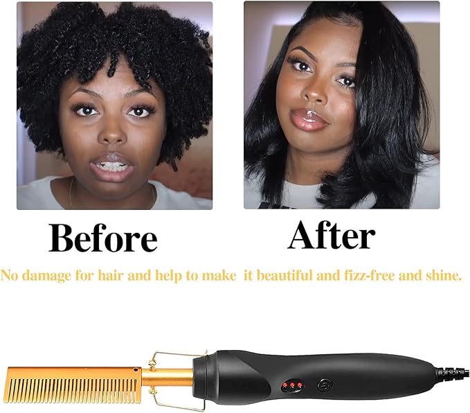 Electric Hot Comb Hair Straightener Deluxe Electrical Straightening Comb Curling Iron for Natural Black Wigs Hot Comb Electric for Wigs Pressing Combs with Wig Glue Melting Spray Hair Wax Stick