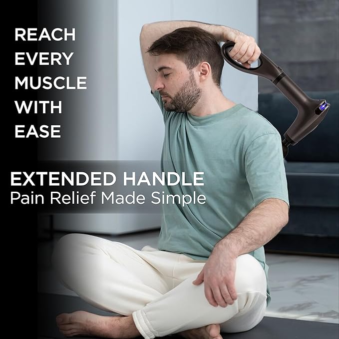 Massage Gun Deep Tissue | Percussion Massager for Back and Neck Pain Relief | Portable Handheld Muscle Massage Guns | Travel-Friendly Carry Case | Rechargable Extended Ergonomic Handle