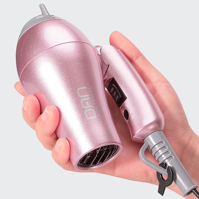 DAN Technology Travel Hair DryerDual Voltage HairDryerMini Blow Dryer with ConcentratorSmall Hair Dryer with DiffuserEuropean hairdryer with European PlugPink Blow Dryer for Women