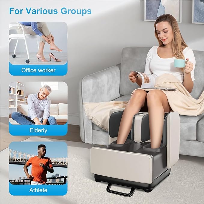2 in 1 Foot and Calf Massager Shiatsu Foot Massager Machine with Heat Kneading Vibration Compression for Feet Ankle Leg Home Use Black