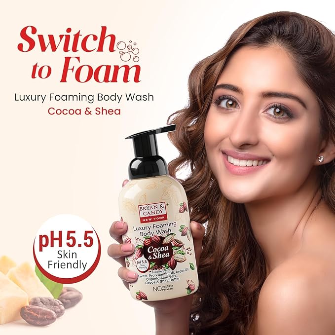 Luxury Foaming Body Wash with Pentavitin Pro Vit B5 Argan Oil Skin Friendly pH 5.5 All Skin Types 400 Ml (Cocoa Shea)