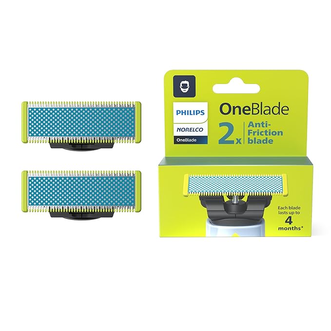 Philips Norelco OneBlade Anti Friction Blade Genuine Replacement Blade for OneBlade Electric Shaver and Trimmer Durable Stainless Steel Trim Edge and Shave 2 Pack QP225/80