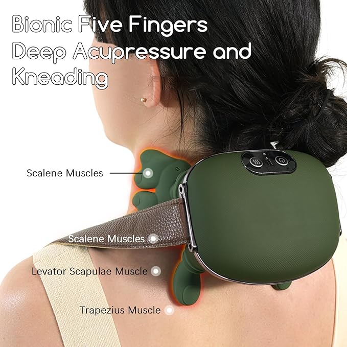 Neck and Shoulder MassagerPortable Shiatsu Back Massage Hand-Shaped Deep Tissue 4D Kneading Massager with Heat for Pain Relief and Muscle RelaxGifts for Women Men(Green)