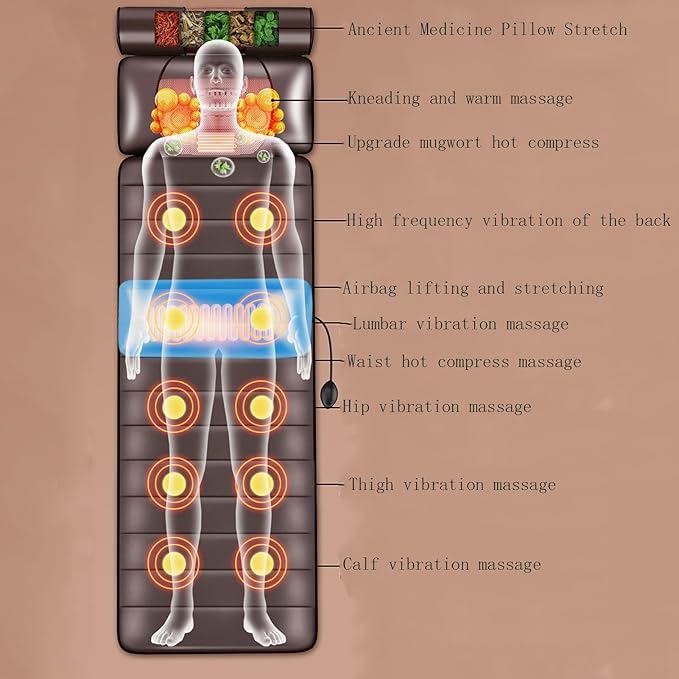 Full Body Massage Mat with Heat 10 Vibrating Nodes &amp Adjustable Pillows - Neck &amp Back Massager for Muscle Relaxation