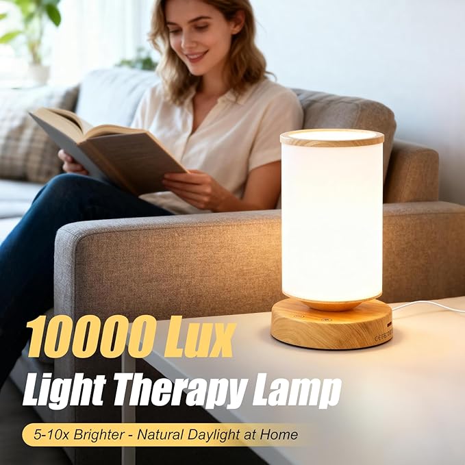 Light Therapy Lamp 10000 Lux Sunlight Lamp with Remote Control 3 Color Temperatures &amp 4 Brightness Levels Full Spectrum Light Ideal as Desk Bedside Lamp &amp Gift for Home/Office
