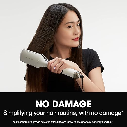 ghd Duet Style Essentials Power Trio ― Duet 2-in-1 Hot Air Hair Styler (White) Sleek Talker Wet to Sleek Hair Styling Oil (3.2 fl. Oz.) and Oval Detangling Dressing Hair Brush (Black)